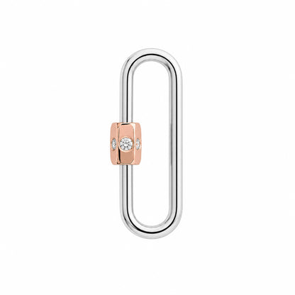 14K Gold Elongated Oval Carabiner Diamond Lock Charm Enhancer, Large Size