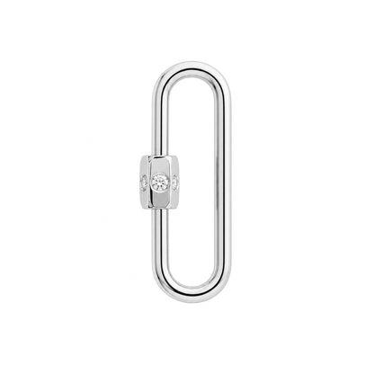 14K Gold Elongated Oval Carabiner Diamond Lock Charm Enhancer, Large Size