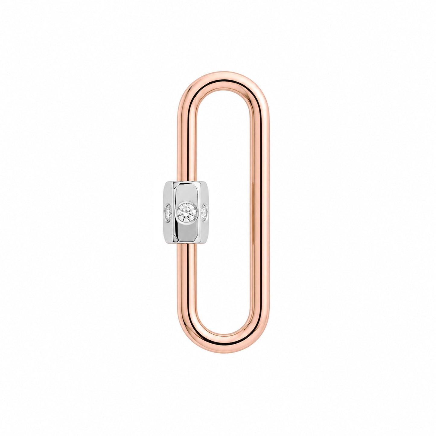 14K Gold Elongated Oval Carabiner Diamond Lock Charm Enhancer, Large Size