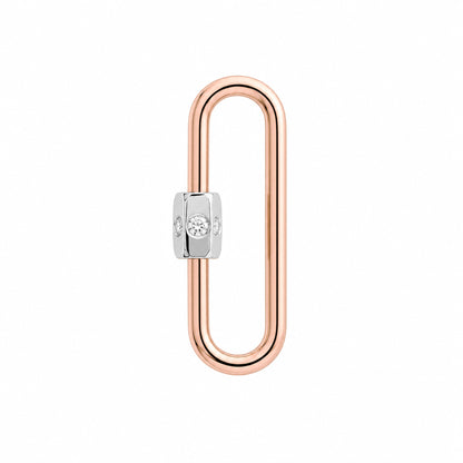 14K Gold Elongated Oval Carabiner Diamond Lock Charm Enhancer, Large Size