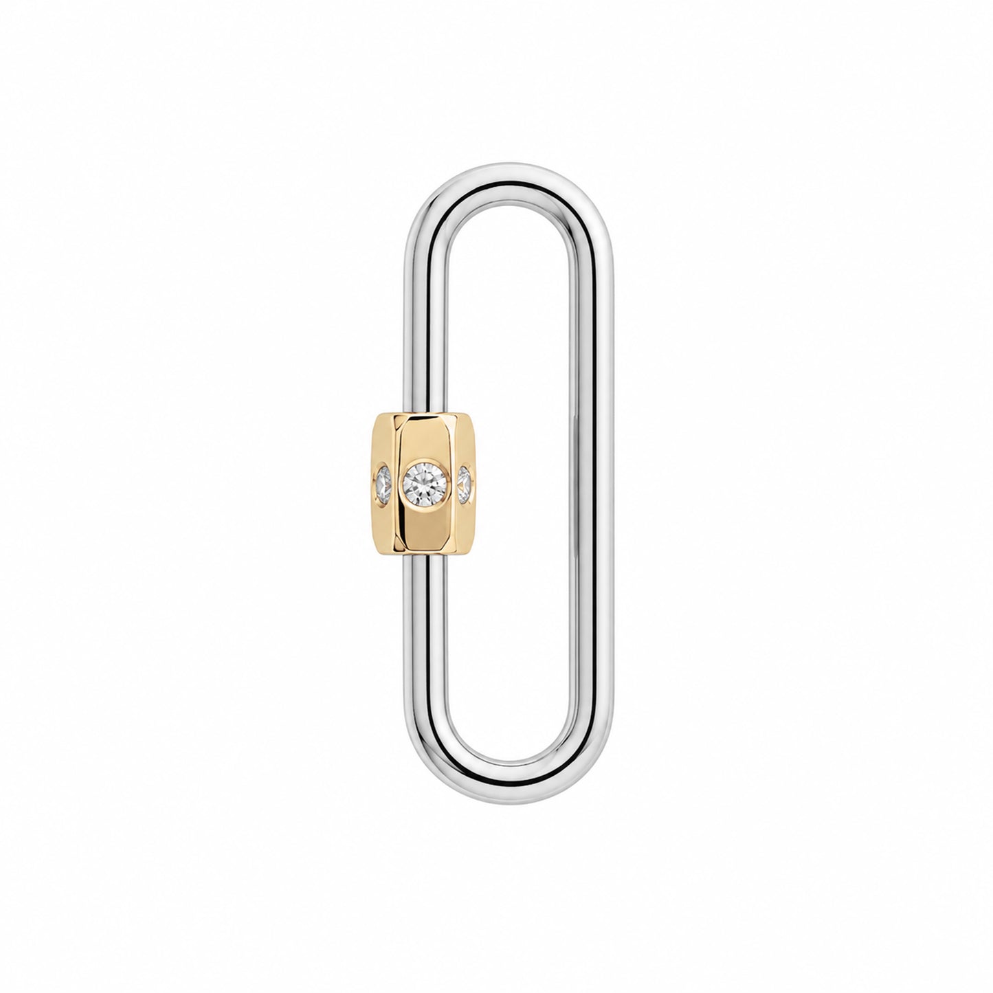 14K Gold Elongated Oval Carabiner Diamond Lock Charm Enhancer, Large Size