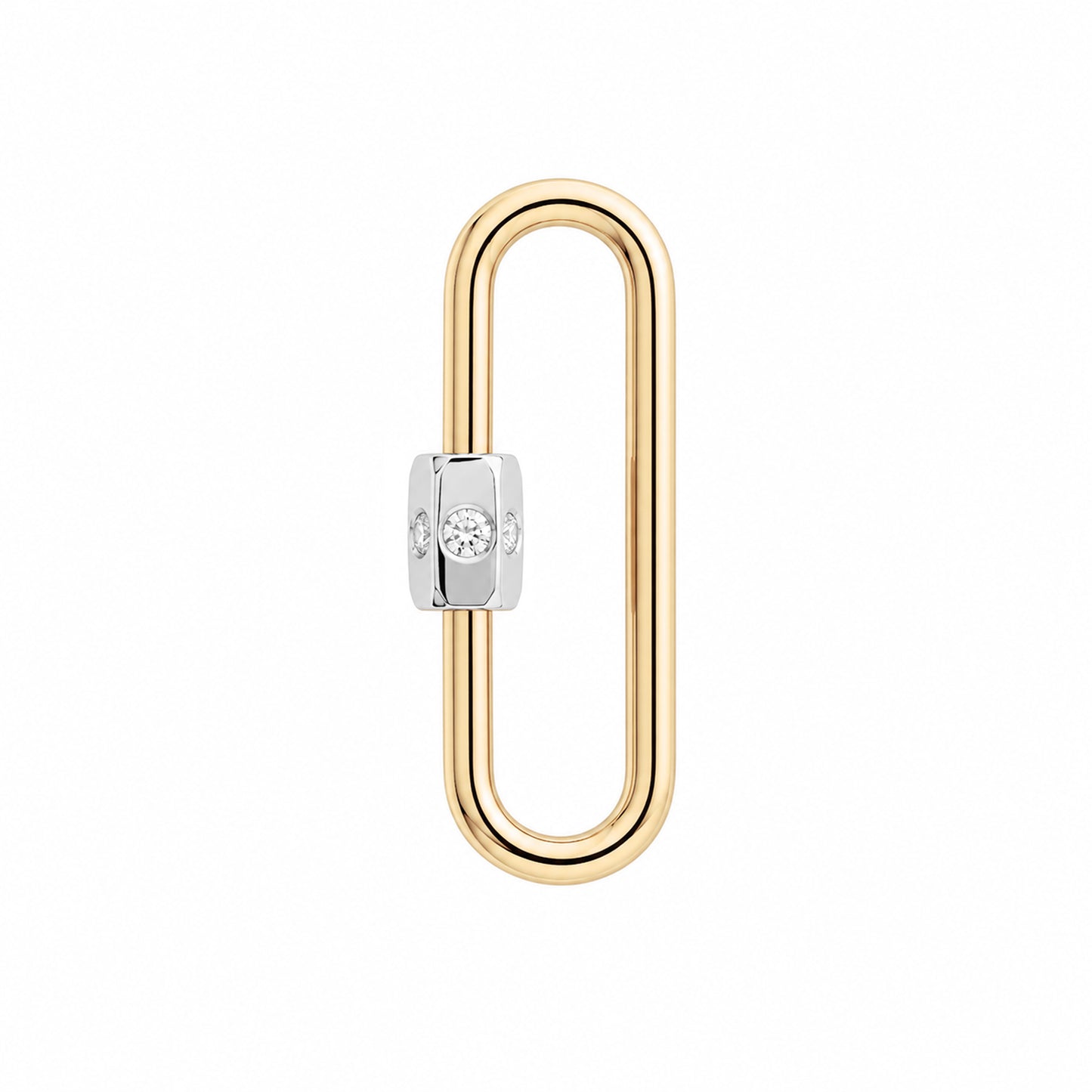 14K Gold Elongated Oval Carabiner Diamond Lock Charm Enhancer, Large Size