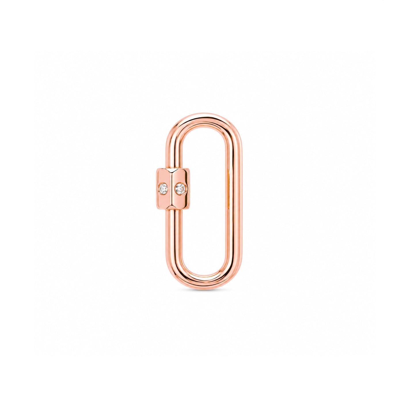 14K Gold Elongated Oval Carabiner Diamond Lock Charm Enhancer, Small Size
