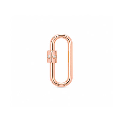 14K Gold Elongated Oval Carabiner Diamond Lock Charm Enhancer, Small Size
