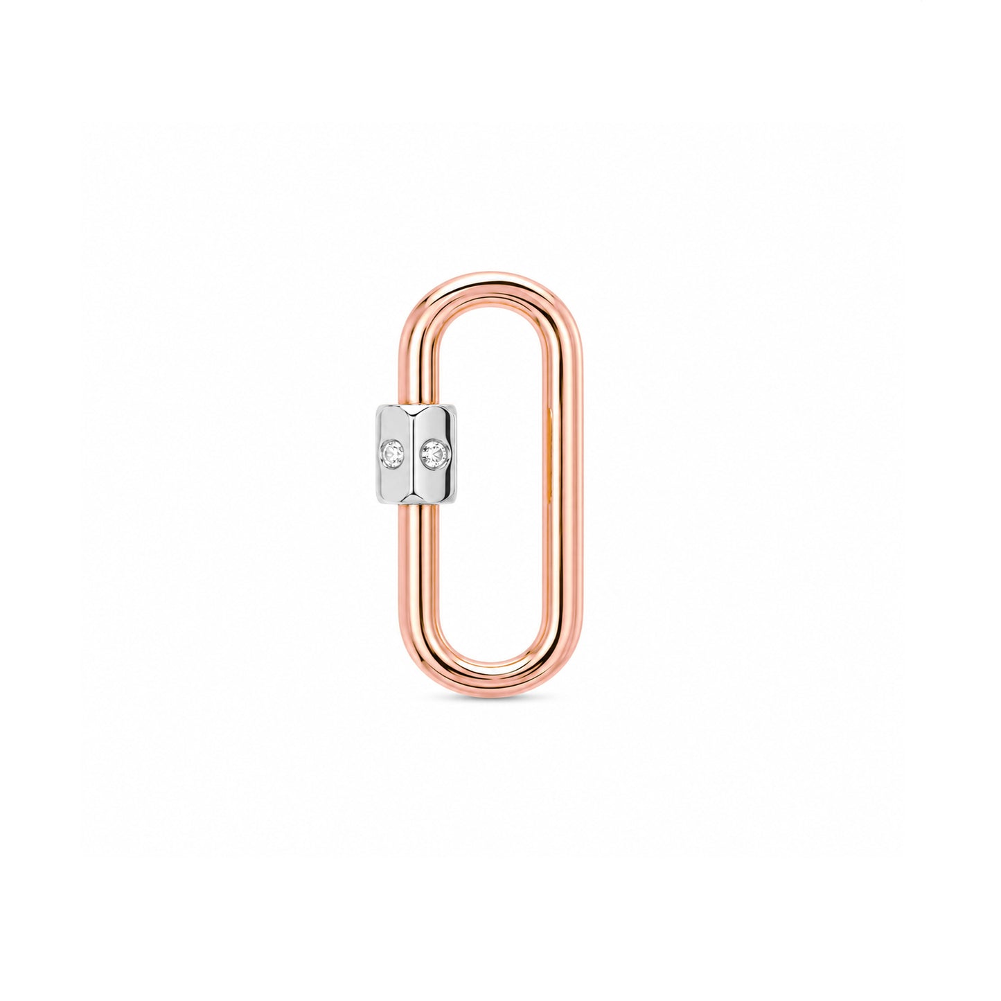 14K Gold Elongated Oval Carabiner Diamond Lock Charm Enhancer, Small Size