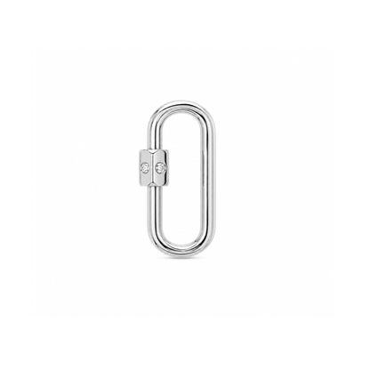 14K Gold Elongated Oval Carabiner Diamond Lock Charm Enhancer, Small Size
