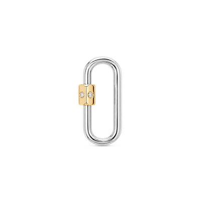 14K Gold Elongated Oval Carabiner Diamond Lock Charm Enhancer, Small Size