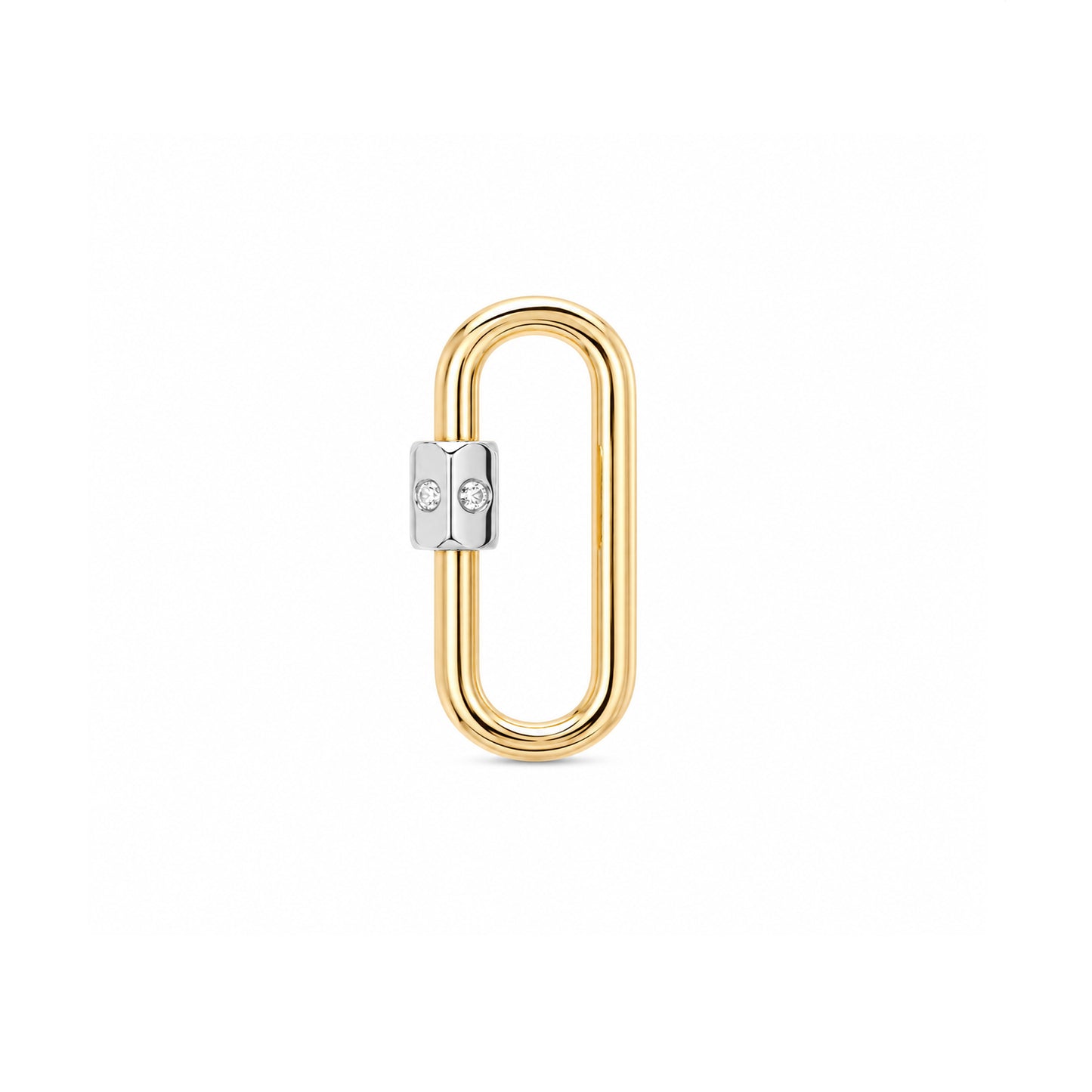 14K Gold Elongated Oval Carabiner Diamond Lock Charm Enhancer, Small Size