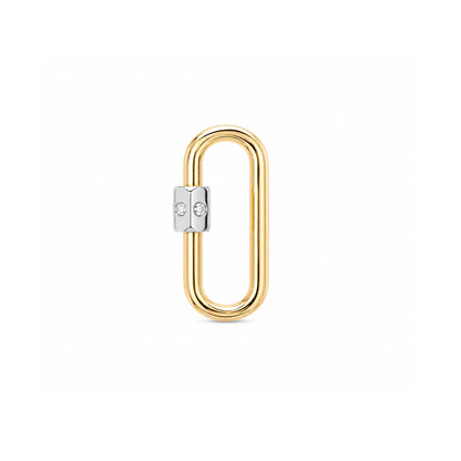 14K Gold Elongated Oval Carabiner Diamond Lock Charm Enhancer, Small Size
