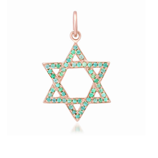14K Gold Emerald Star of David Charm Pendant, Medium Size