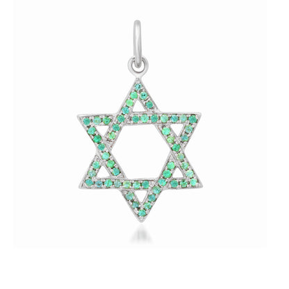 14K Gold Emerald Star of David Charm Pendant, Medium Size