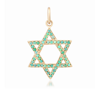 14K Gold Emerald Star of David Charm Pendant, Medium Size