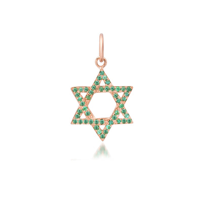 14K Gold Emerald Star of David Charm Pendant, Small Size