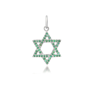 14K Gold Emerald Star of David Charm Pendant, Small Size