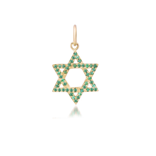 14K Gold Emerald Star of David Charm Pendant, Small Size