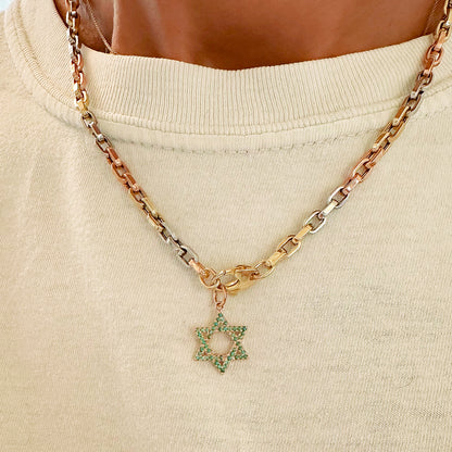 14K Gold Emerald Star of David Charm Pendant, Small Size