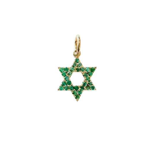 14K Gold Emerald Star of David Charm Pendant, XS Size