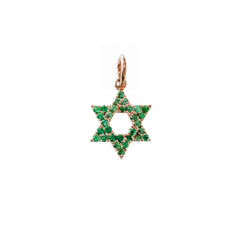 14K Gold Emerald Star of David Charm Pendant, XS Size