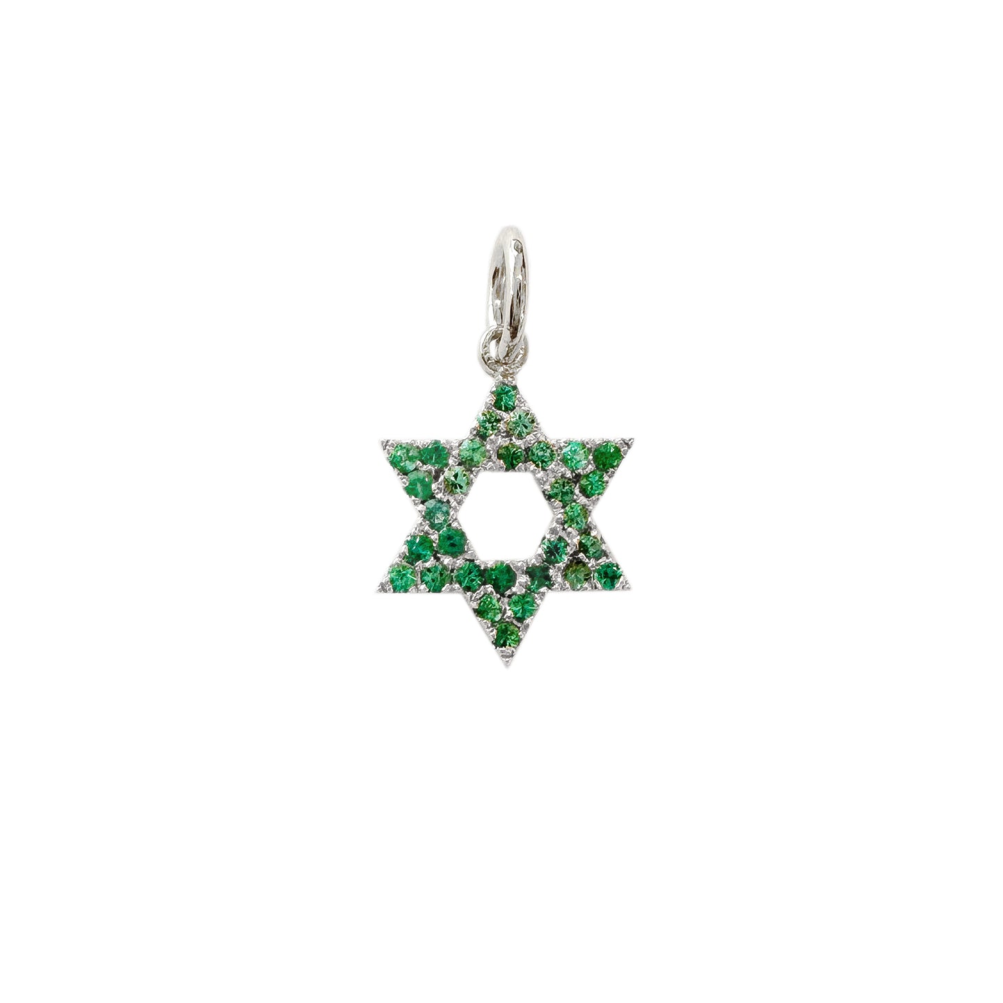 14K Gold Emerald Star of David Charm Pendant, XS Size