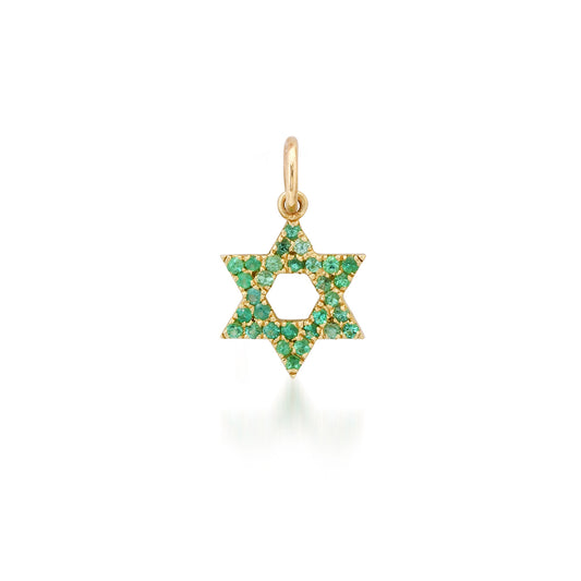 14K Gold Emerald Star of David Charm Pendant, XS Size