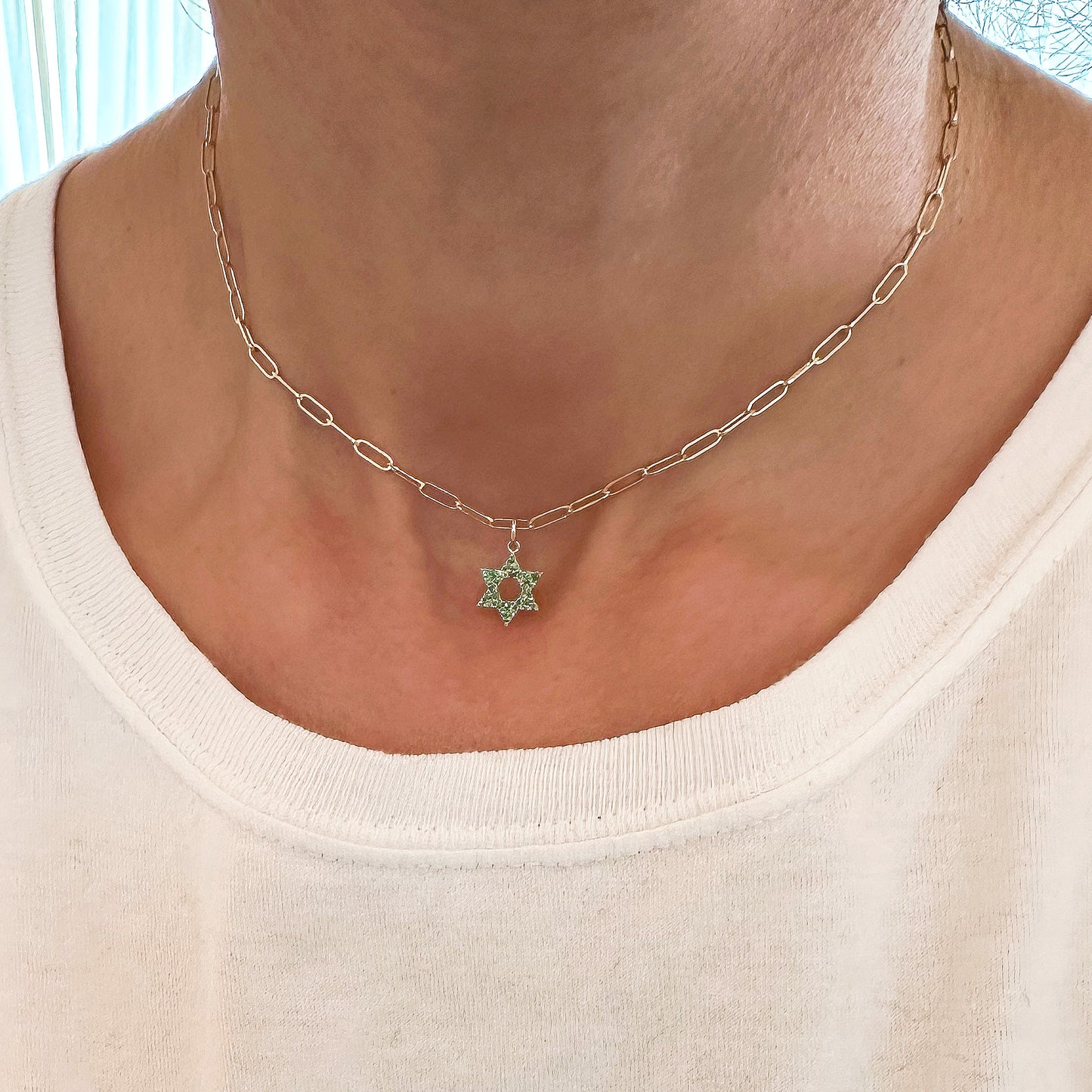 14K Gold Emerald Star of David Charm Pendant, XS Size