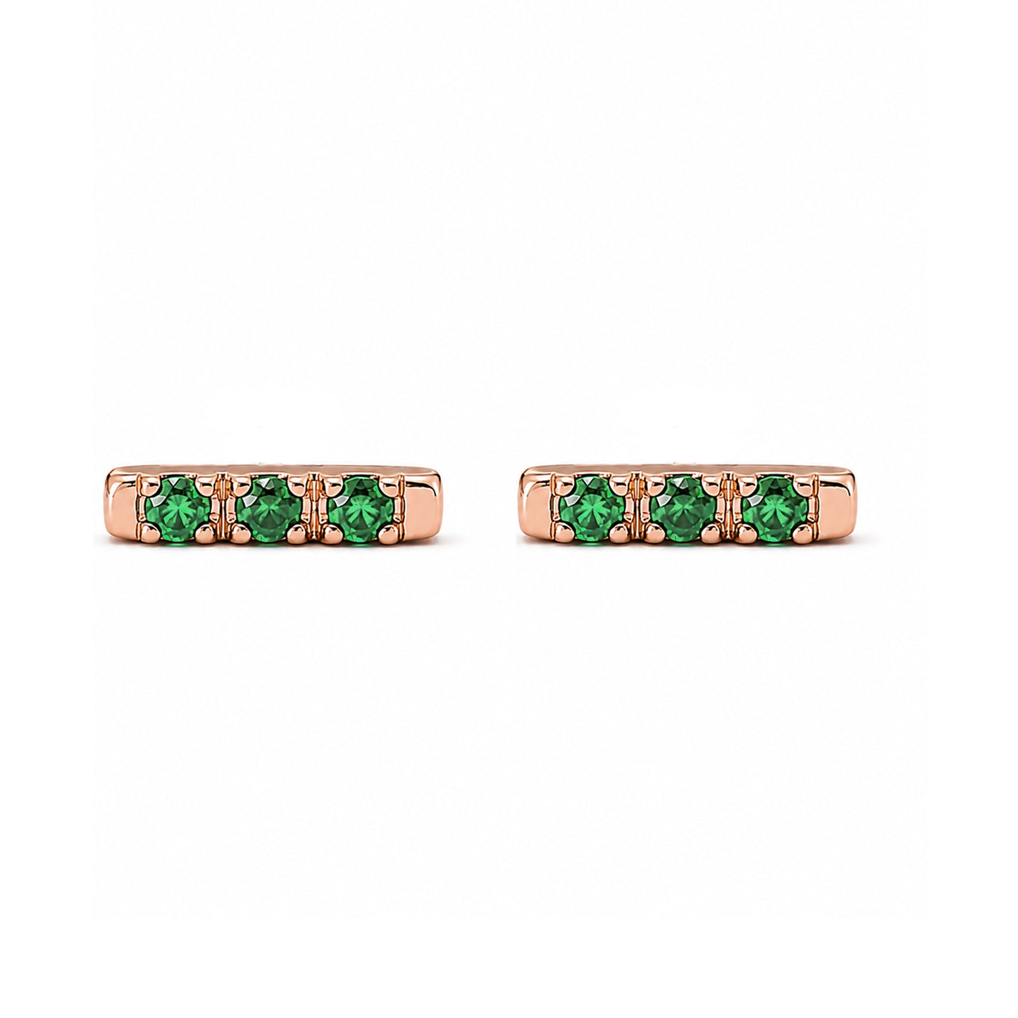 14K Gold XS Pavé Emerald Bar Stud Earrings