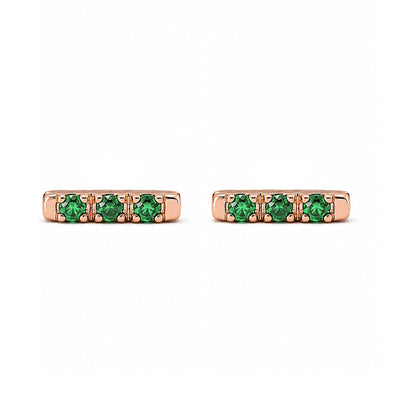 14K Gold XS Pavé Emerald Bar Stud Earrings