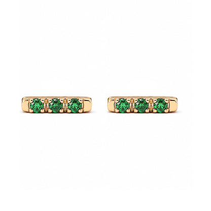14K Gold XS Pavé Emerald Bar Stud Earrings