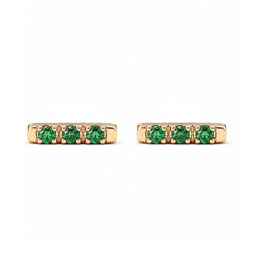 14K Gold XS Pavé Emerald Bar Stud Earrings