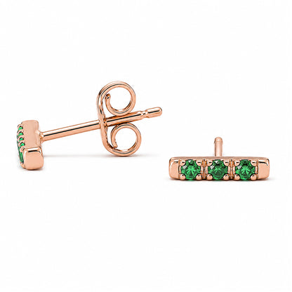 14K Gold XS Pavé Emerald Bar Stud Earrings