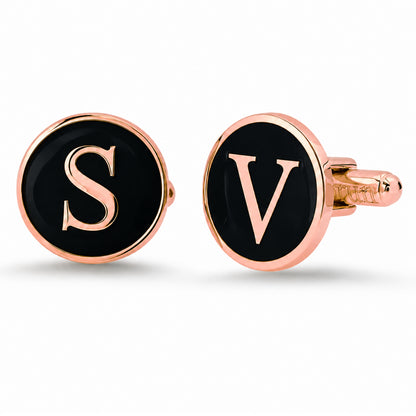 14K Gold Initial Letter Enamel Coin Cufflinks, Classic Font