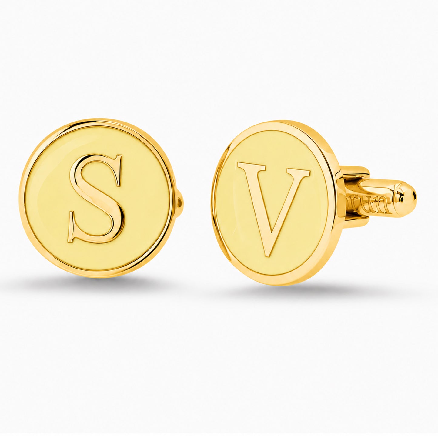 14K Gold Initial Letter Enamel Coin Cufflinks, Classic Font