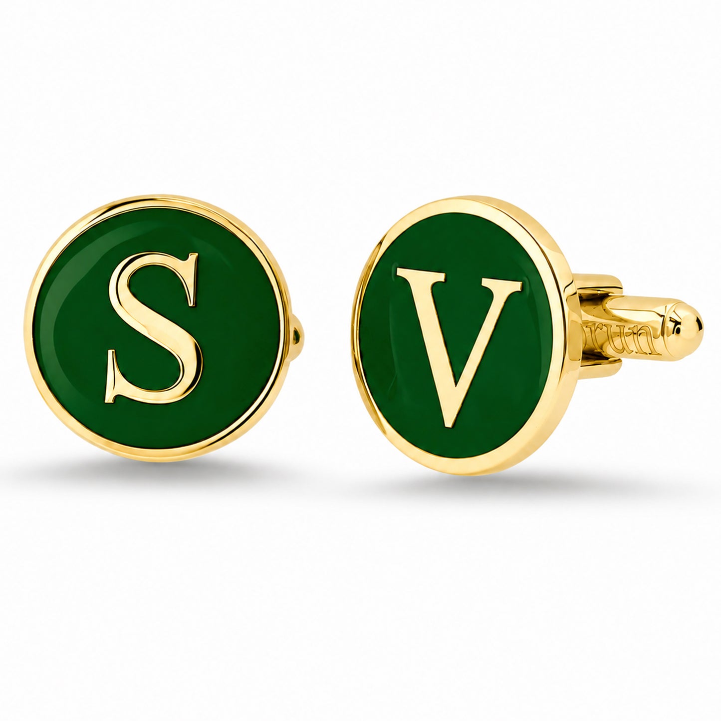 14K Gold Initial Letter Enamel Coin Cufflinks, Classic Font
