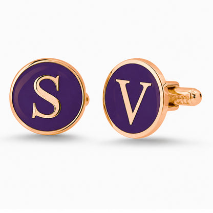 14K Gold Initial Letter Enamel Coin Cufflinks, Classic Font