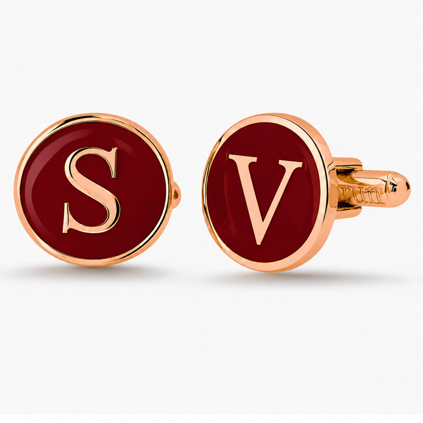 14K Gold Initial Letter Enamel Coin Cufflinks, Classic Font