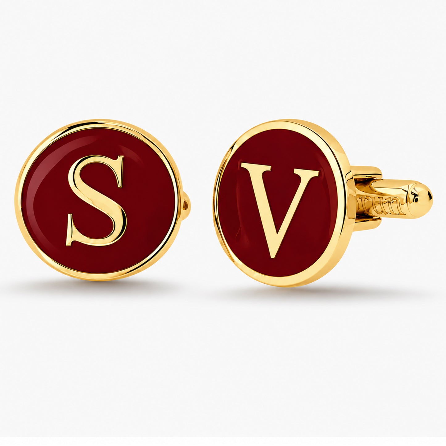 14K Gold Initial Letter Enamel Coin Cufflinks, Classic Font