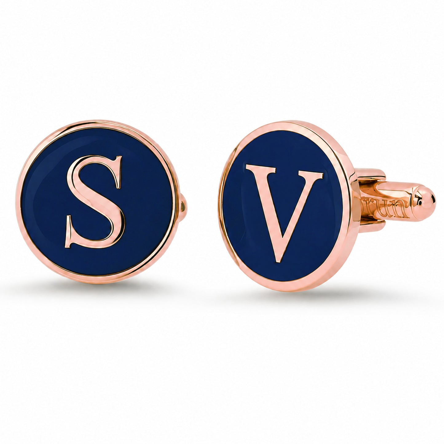14K Gold Initial Letter Enamel Coin Cufflinks, Classic Font
