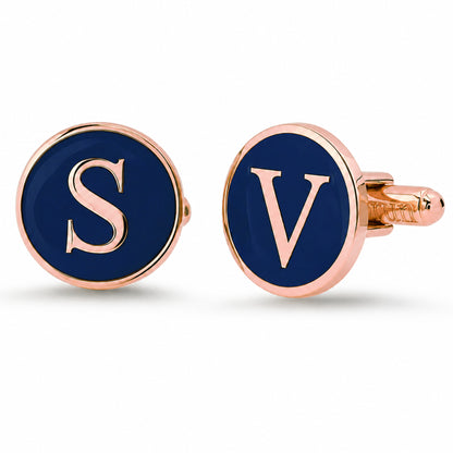14K Gold Initial Letter Enamel Coin Cufflinks, Classic Font