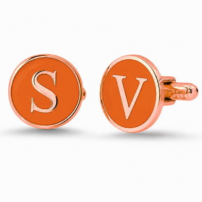 14K Gold Initial Letter Enamel Coin Cufflinks, Classic Font