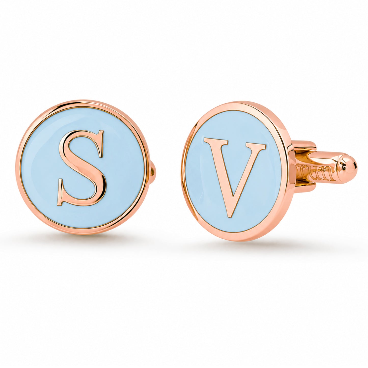 14K Gold Initial Letter Enamel Coin Cufflinks, Classic Font