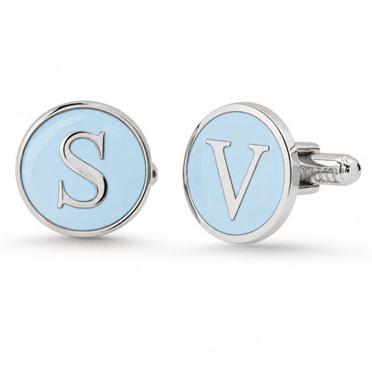 14K Gold Initial Letter Enamel Coin Cufflinks, Classic Font