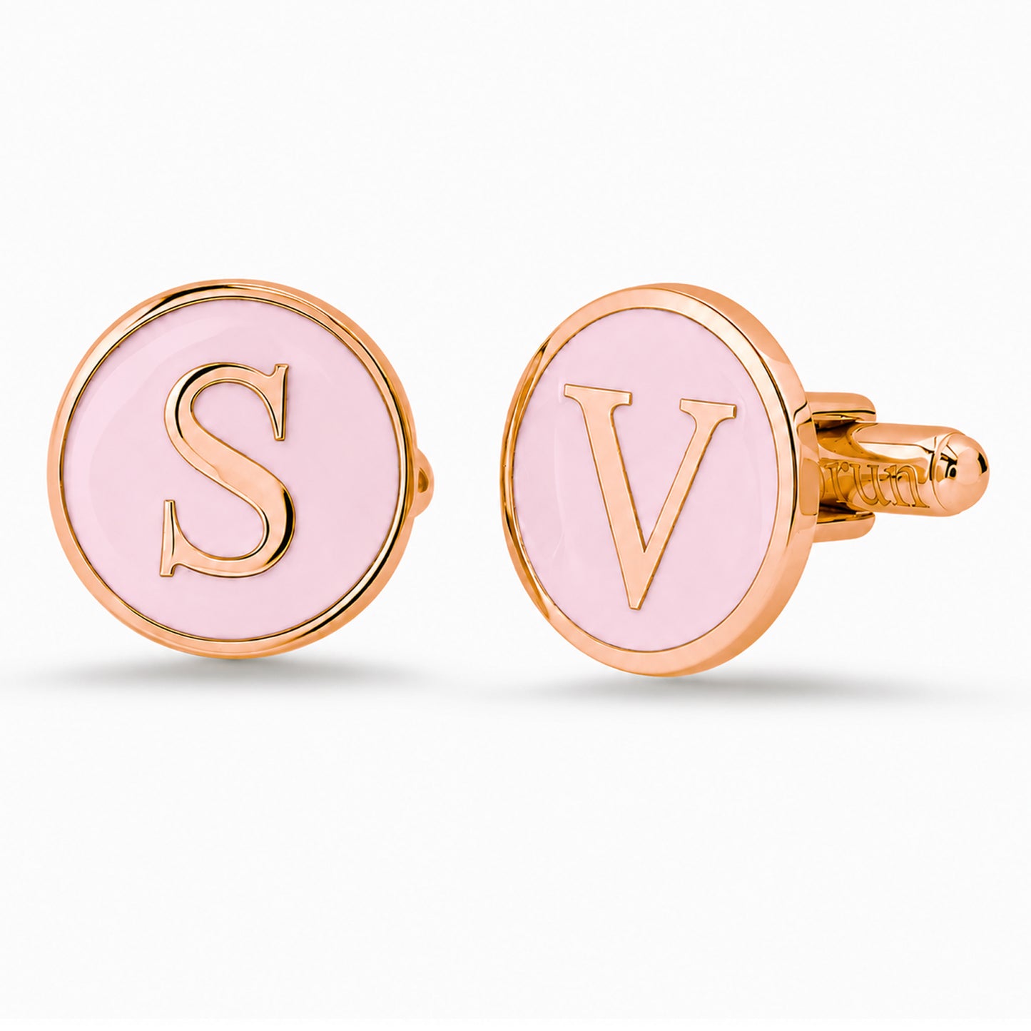 14K Gold Initial Letter Enamel Coin Cufflinks, Classic Font