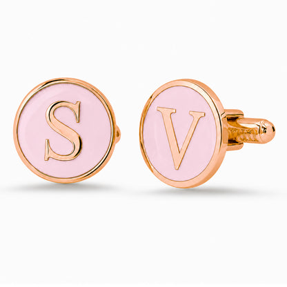 14K Gold Initial Letter Enamel Coin Cufflinks, Classic Font