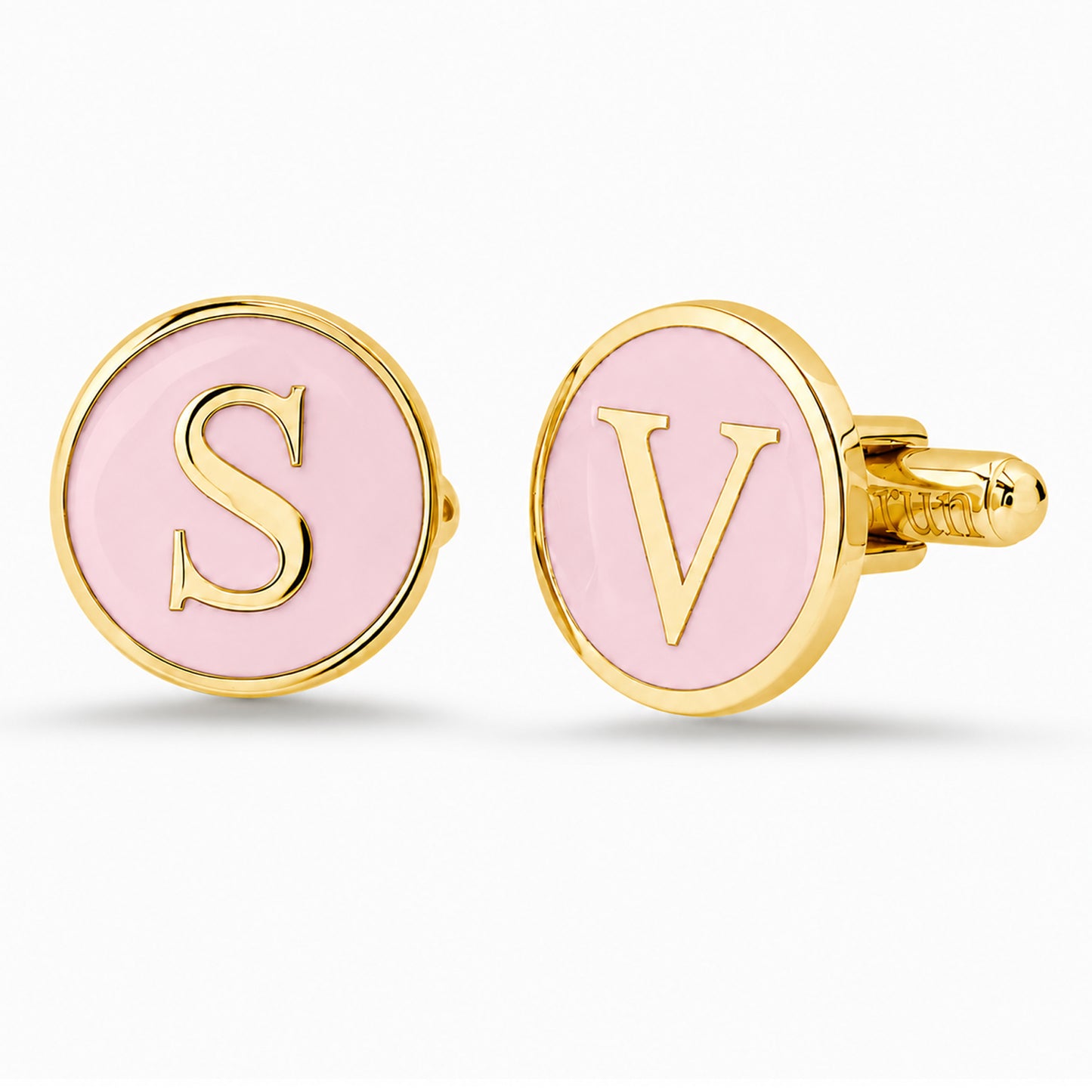 14K Gold Initial Letter Enamel Coin Cufflinks, Classic Font