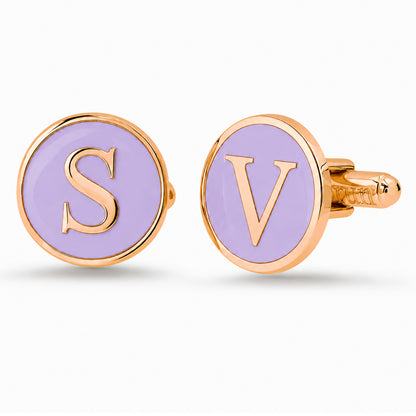 14K Gold Initial Letter Enamel Coin Cufflinks, Classic Font