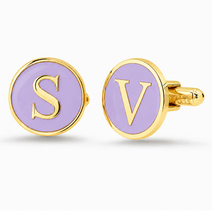 14K Gold Initial Letter Enamel Coin Cufflinks, Classic Font