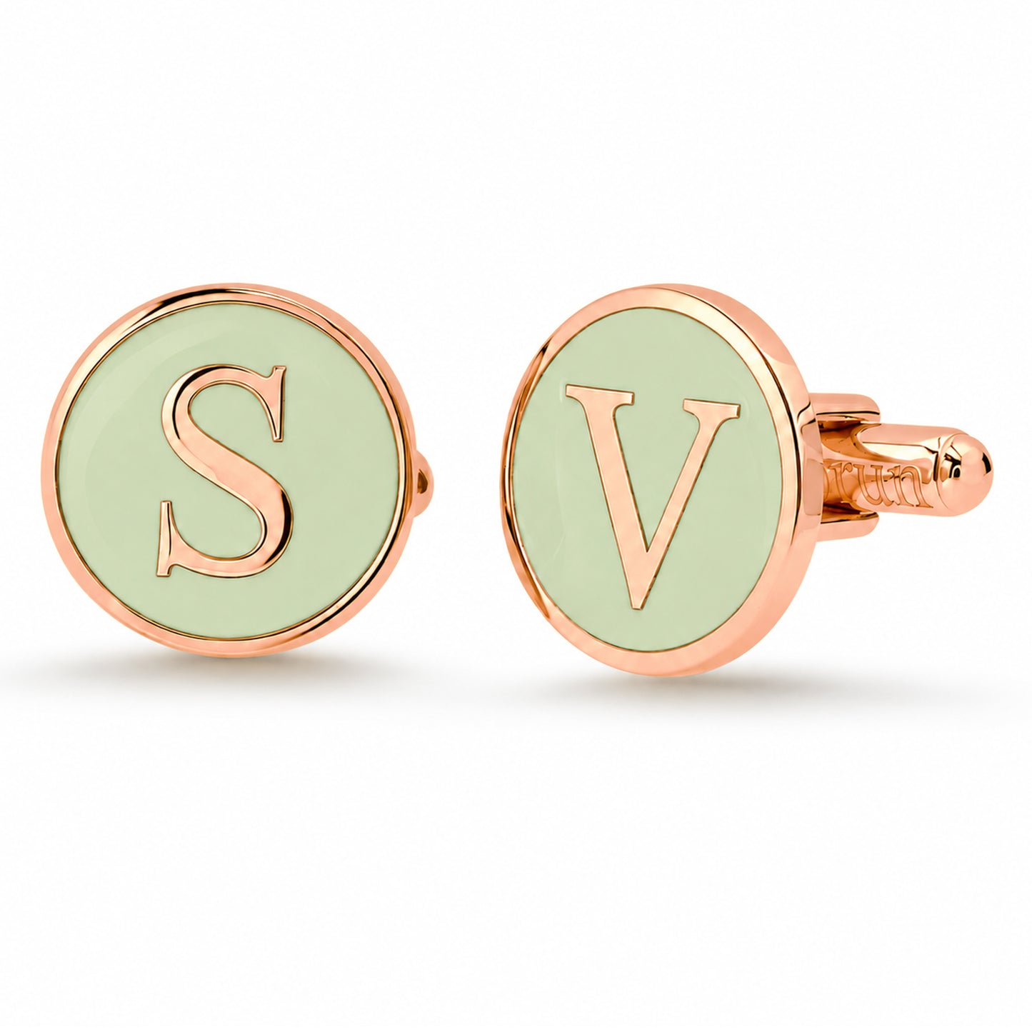 14K Gold Initial Letter Enamel Coin Cufflinks, Classic Font