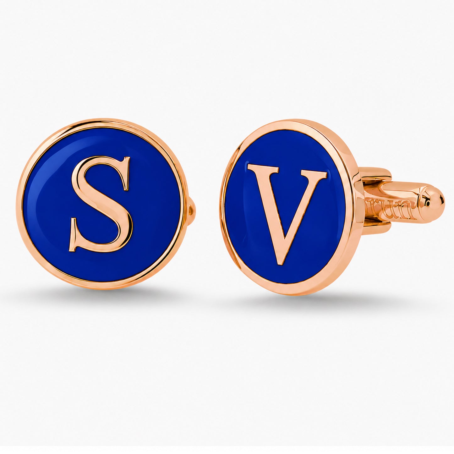 14K Gold Initial Letter Enamel Coin Cufflinks, Classic Font