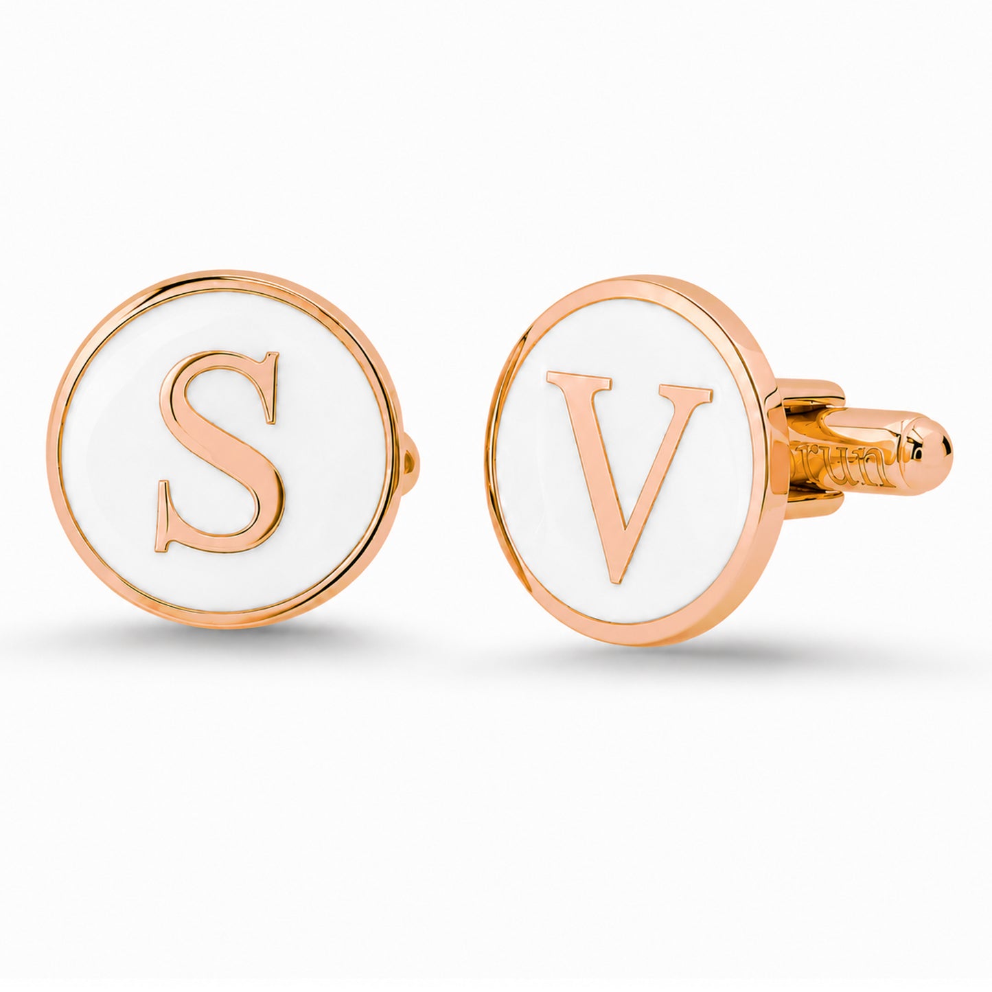 14K Gold Initial Letter Enamel Coin Cufflinks, Classic Font