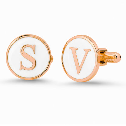 14K Gold Initial Letter Enamel Coin Cufflinks, Classic Font